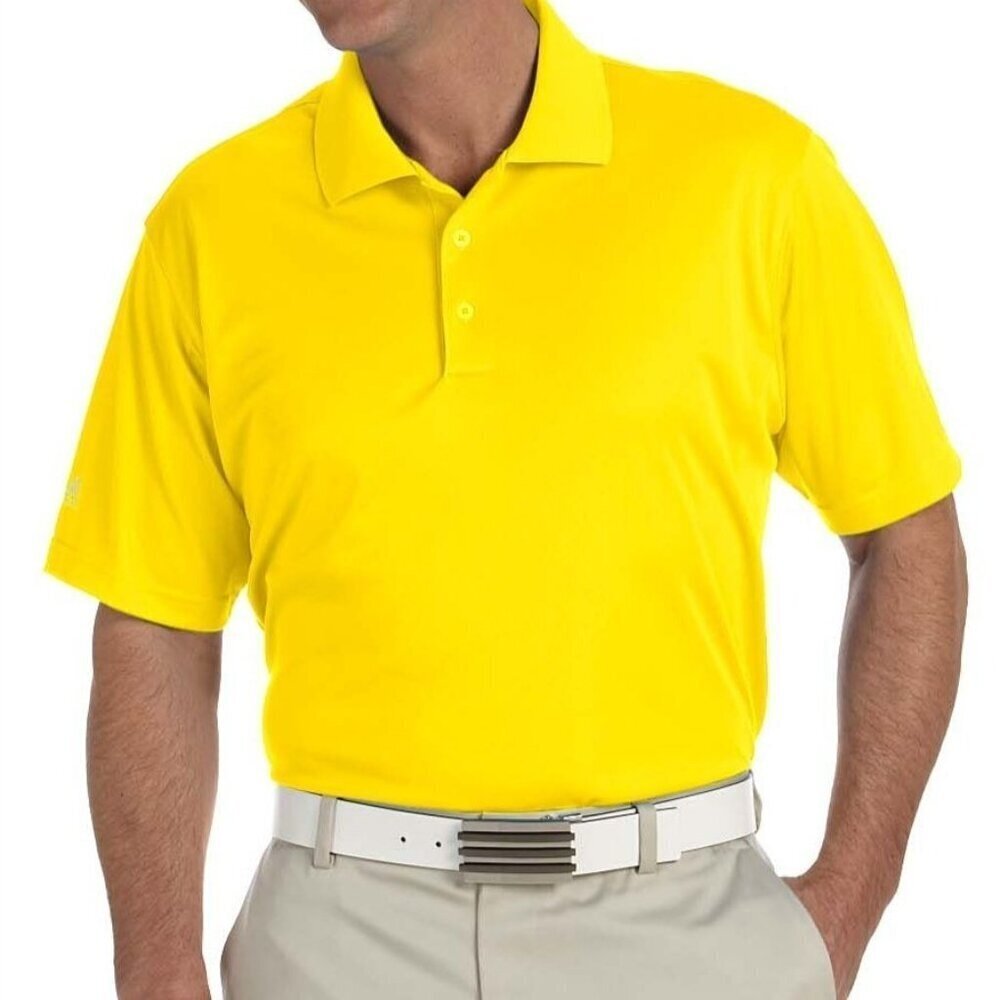 Adidas Mens Golf Climalite Yellow Puremotion Short Sleeve Polo Shirt NEW Medium